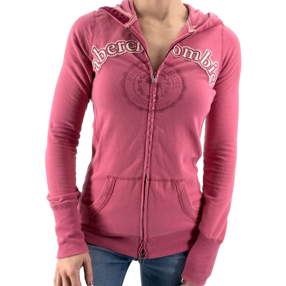 Y2K‎ Abercrombie & Fitch Hoodie Zip Up Sweatshirt Size S Pink Slim Fit A&F Logo